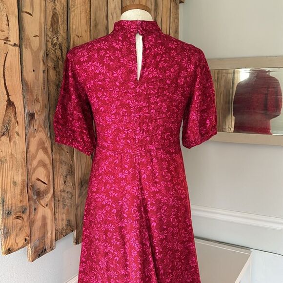 Free People Jessie Midi Dress Red Pink Ditsy Floral Print Viscose Boho Size XS - Picture 7 of 13